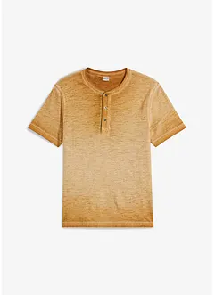 T-shirt col tunisien en 100% coton, aspect délavé, bonprix