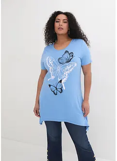 T-shirt long à pans et motif papillon, bonprix