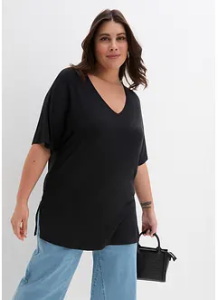 Long-Shirt mit V-Ausschnitt und Fledermausärmeln, bonprix