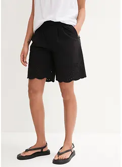 Weite Baumwollshorts mit High-Waist-Bequembund und Lochstickerei, bonprix