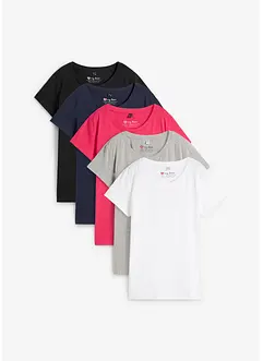 Rundhals-Shirt, Kurzarm (5er Pack), bonprix