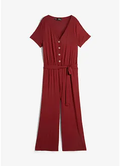 Jersey-Jumpsuit mit V-Ausschnitt, kurzarm, bonprix