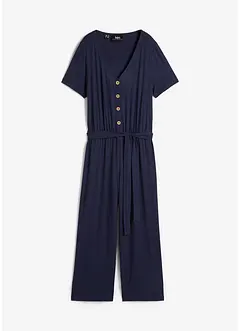 Jersey-Jumpsuit mit V-Ausschnitt, kurzarm, bonprix