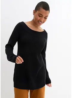 Pull en maille côtelée à encolure bateau, bonprix