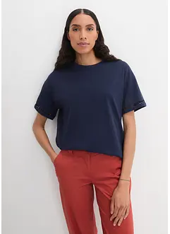 T-shirt avec finition dentelle aux manches, bonprix