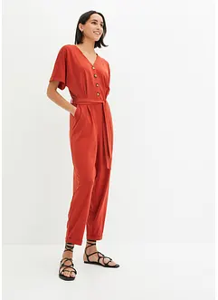 Jumpsuit aus Strukturjersey mit Bindegürtel , knöchelfrei, bpc bonprix collection