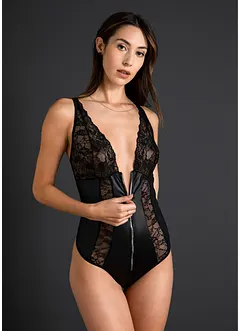 Body-string ouvert avec effet mouillé et fermeture zippée, VENUS