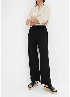 Pantalon taille haute en jersey texturé à ceinture élastiquée et lien à nouer, bonprix