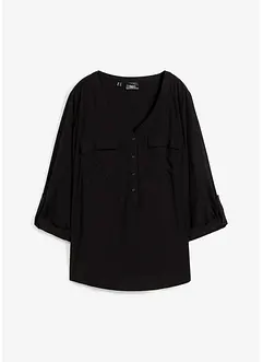 Langarm Bluse mit V-Ausschnitt aus fließender Viskose, bonprix