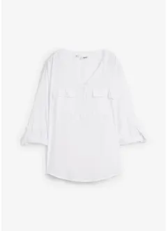 Langarm Bluse mit V-Ausschnitt aus fließender Viskose, bonprix