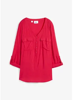 Langarm Bluse mit V-Ausschnitt aus fließender Viskose, bonprix