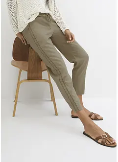 Leinenhose mit seitlichem Spitzeneinsatz, knöchelfrei, bonprix