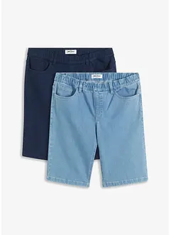 Lot de 2 bermudas en jean stretch à taille élastiquée, Regular Fit, bonprix