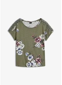 Bedrucktes Shirt mit Spitze, bonprix