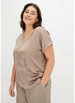 T-shirt avec empiècement en satin, bonprix