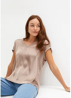 T-shirt avec empiècement en satin, bonprix