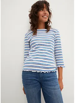 Rippshirt mit Wellenkante, 3/4-Ärmel, bonprix