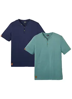 Lot de 2 t-shirts manches courtes col tunisien 100 % coton, bonprix
