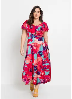 Robe longue à volant et ceinture, bonprix