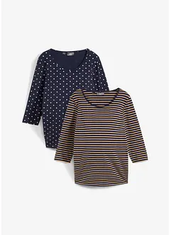 Lot de 2 T-shirts de grossesse en coton, imprimé et manches 3/4, bonprix