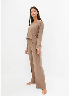 Loungewear Hausanzug mit weitem Bein aus weicher Rippe, bonprix