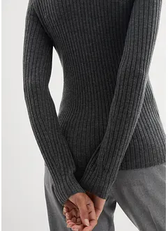 Pull côtelé en laine mérinos, bonprix