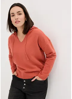 Strick-Pullover mit V-Ausschnitt und Kapuze, bonprix