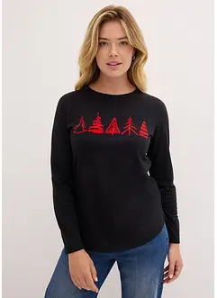 Baumwoll Langarm-Shirt mit Weihnachtsmotiv, bonprix