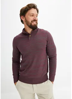 melierter Troyer Pullover mit Komfortschnitt und Baumwolle, bonprix