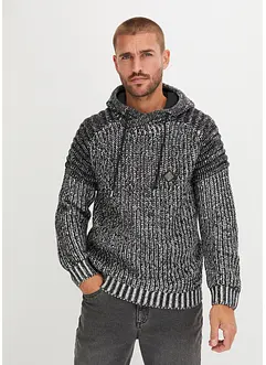 Grobstrick-Pullover mit Kapuze und Bikerdetails, bonprix