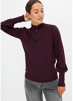 Pull rehaussé de dentelle, bonprix