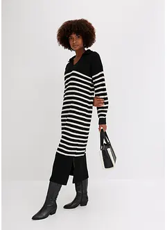 Oversized Strickkleid mit Kragen und Streifen, bonprix