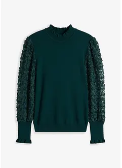 Pull col roulé avec manches en mousseline, bonprix