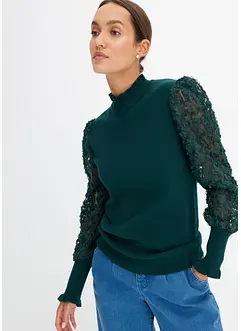 Pull col roulé avec manches en crêpe, bonprix