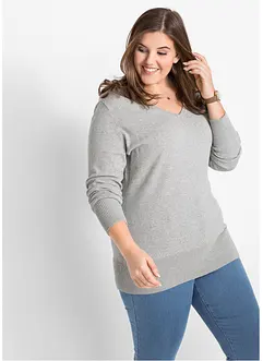 Pull col en V en fine maille, bonprix