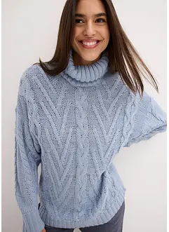 Rollkragen-Pullover mit Zopfmuster, bonprix