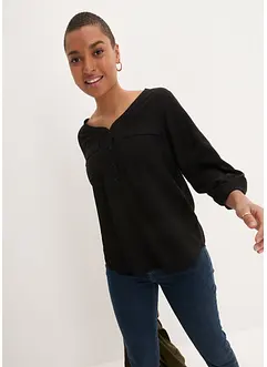 Langarm Bluse mit V-Ausschnitt aus fließender Viskose, bonprix