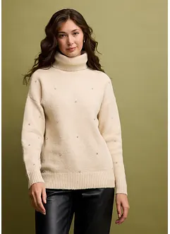 Rollkragenpullover mit Strasssteinen, bonprix