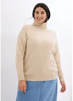 Rollkragenpullover mit Strasssteinen, bonprix