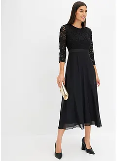 Robe midi en crêpe légère avec haut en dentelle, bonprix