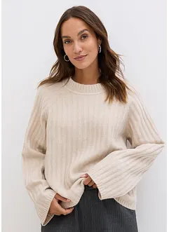 Pull raccourci en maille côtelée, bonprix