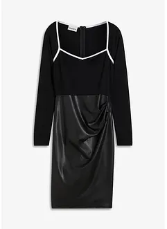 Figurbetontes Jerseykleid mit Lederimitat, bonprix