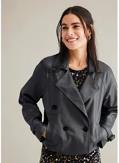 kurzer Lederimitat-Trenchcoat, bonprix