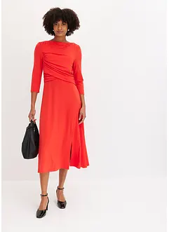 Robe midi drapée manches 3/4, bonprix