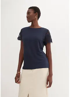 Shirt aus reinem Leinen mit Häkelärmeln, bonprix