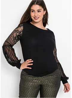 Langarmshirt mit Spitzen-Ärmeln aus Viscose-Mix, bonprix