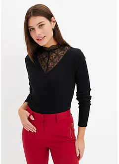 Rippshirt mit Spitzen-Ausschnitt, bonprix