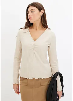 T-shirt côtelé à col en V, bonprix