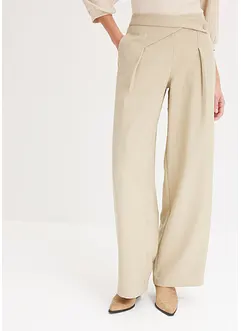 Pantalon à pinces aspect lin avec empiècement taille croisé, bonprix
