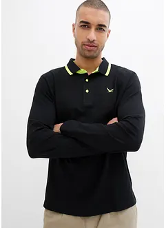 Polo en maille piquée avec détails fluo, manches longues, bonprix